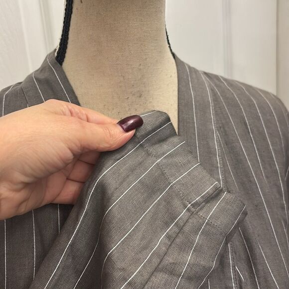 120% lino Striped Gray open front linen Cardigan, L - Picture 6 of 12